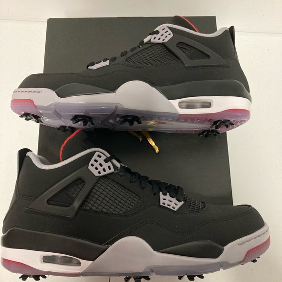 New air jordan 4 retro breds mens golf shoes in hand - Picture 11 of 12